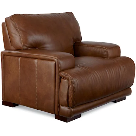 Casual Leather Chair with Wide Curved Waterfall Seats and Track Arms